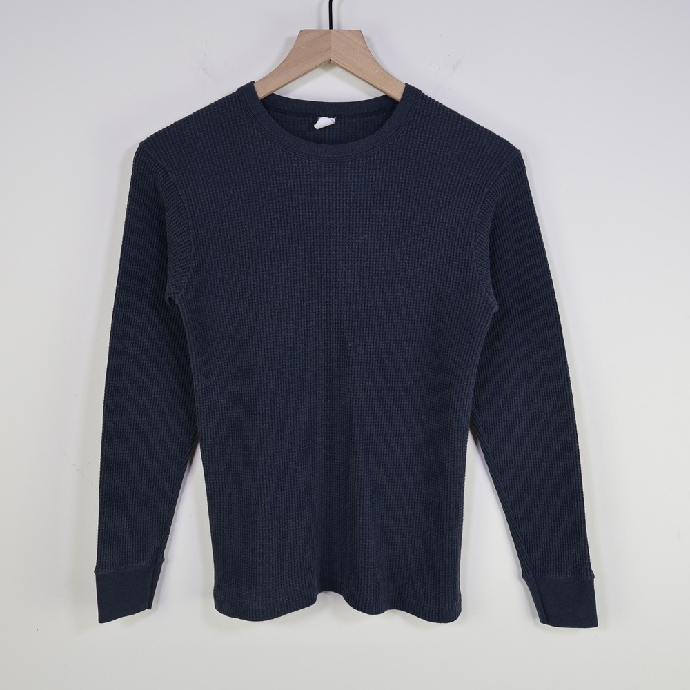 Vintage Waffle Knit Thermal Top‎ Women's Large Stretch Black Cotton Blend